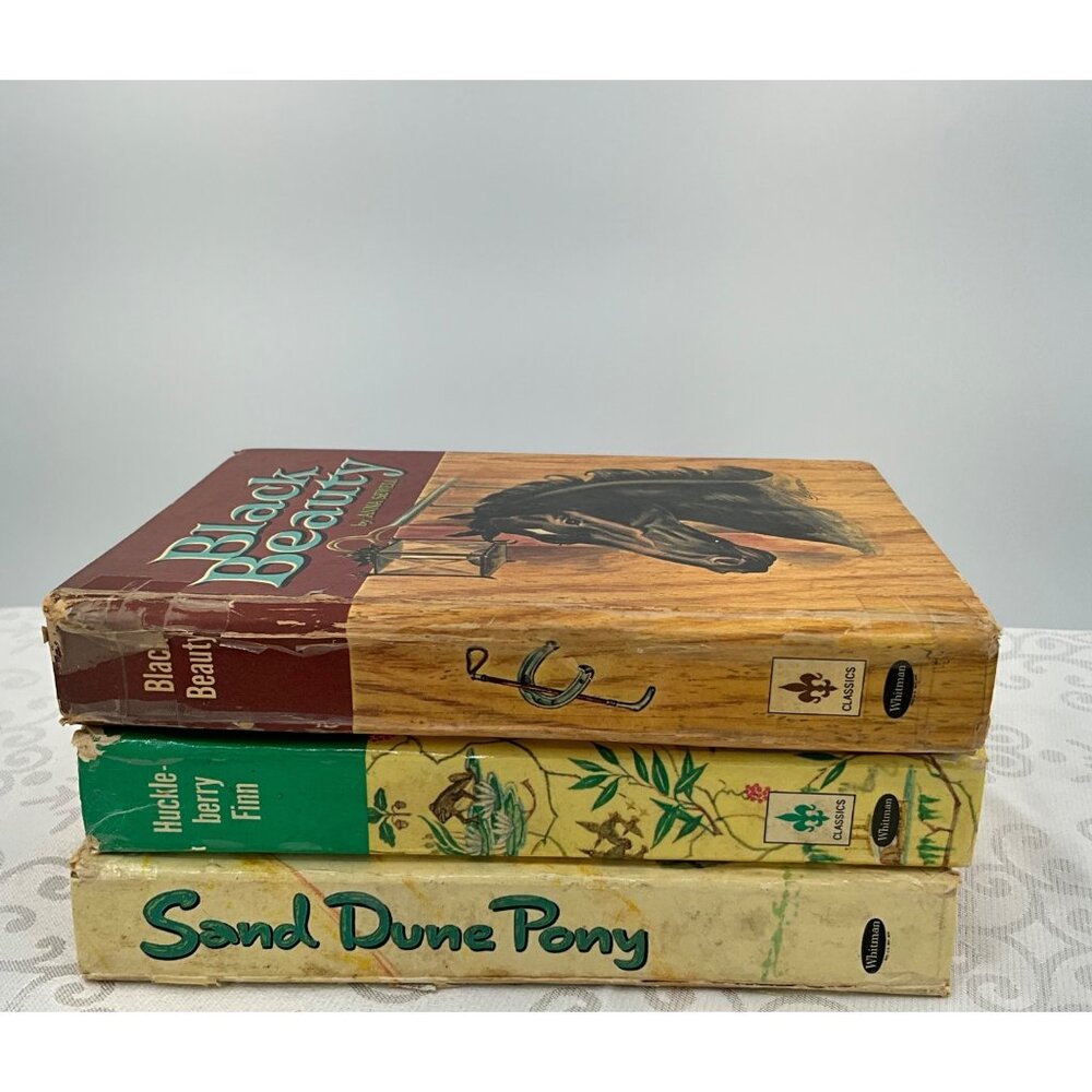 Vintage Classic Books Set Of 3: Black Beauty Huckleberry Finn & Sand Dune‎ Pony